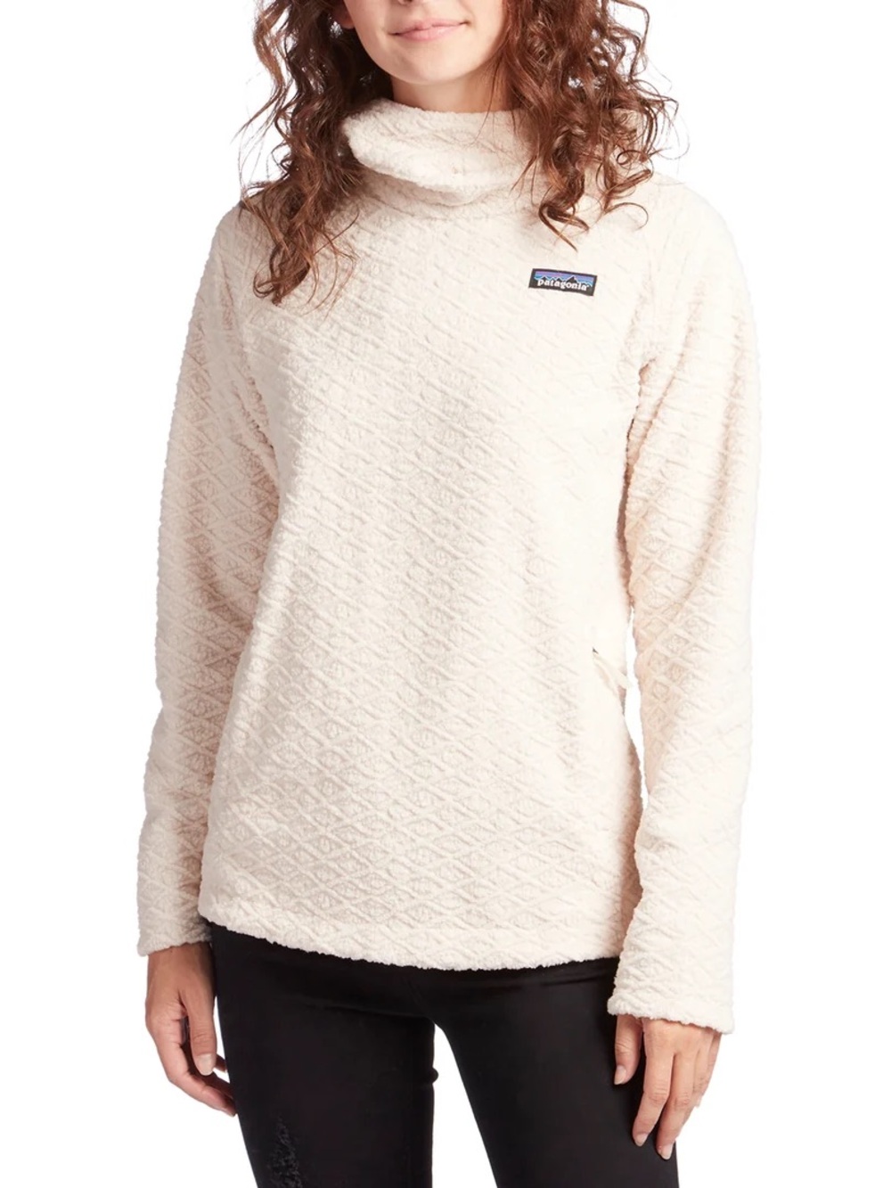 Patagonia Cream Sherpa Diamond Capra Cowl Neck Hoodie Sweatshirt Calcium - Picture 2 of 12